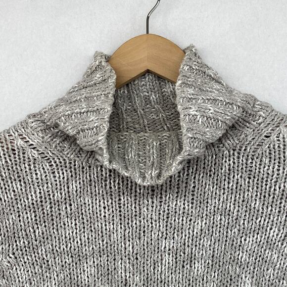 EILEEN FISHER Sweater M Organic Cotton Marled Chunky Turtleneck Pullover Gray - Picture 4 of 12